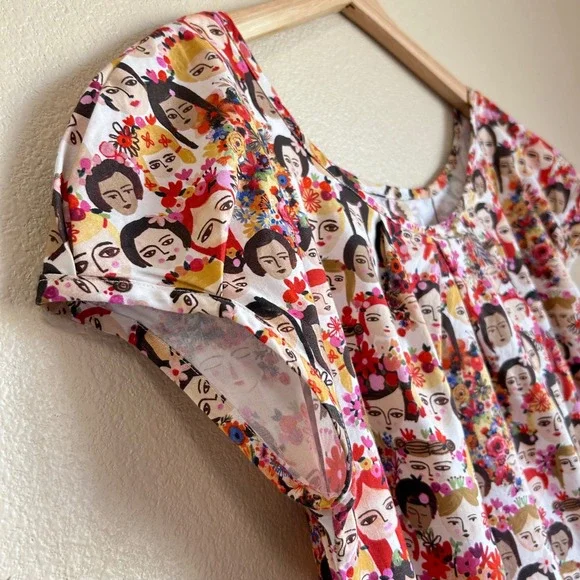 Uncle Frank Size M Womens Day Novelty Frida Floral Cotton Dress Pockets Boho Art - Picture 7 of 9